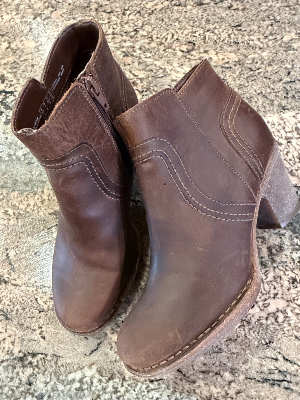 Clarks Women's Brown Leather Ankle Booties with Stacked Heel